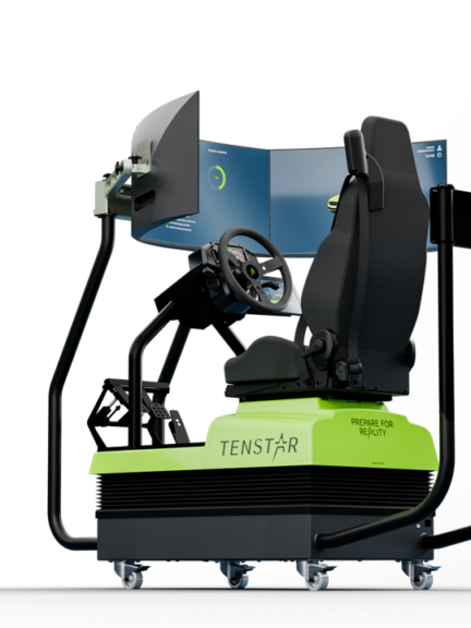 Tenstar Fahrsimulator mit Sitz, Lenkrad und drei Bildschirmen